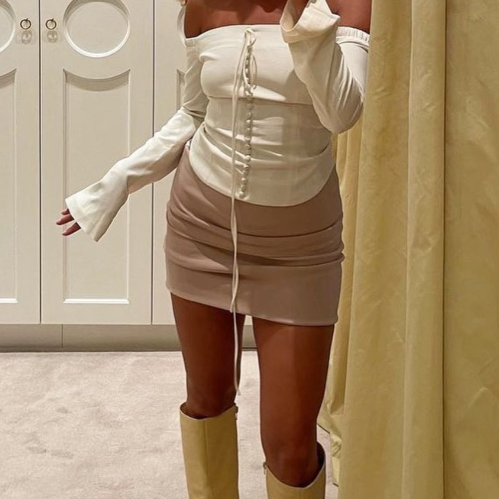 NWT Orseund Iris Foldover Mini Skirt in Beige/Tan size S
